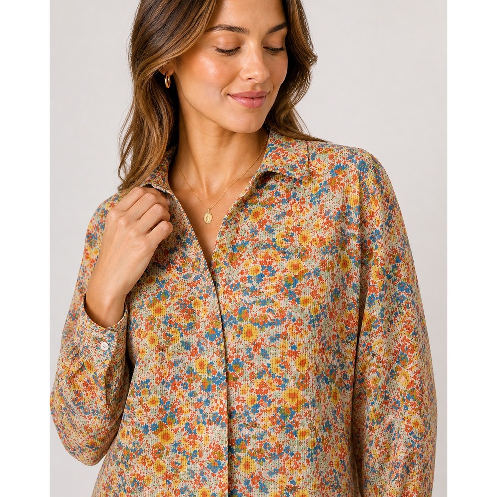 Chelsea and Walker Blouse Womens M/L Multi Color Floral Button‎ Down Cottagecore